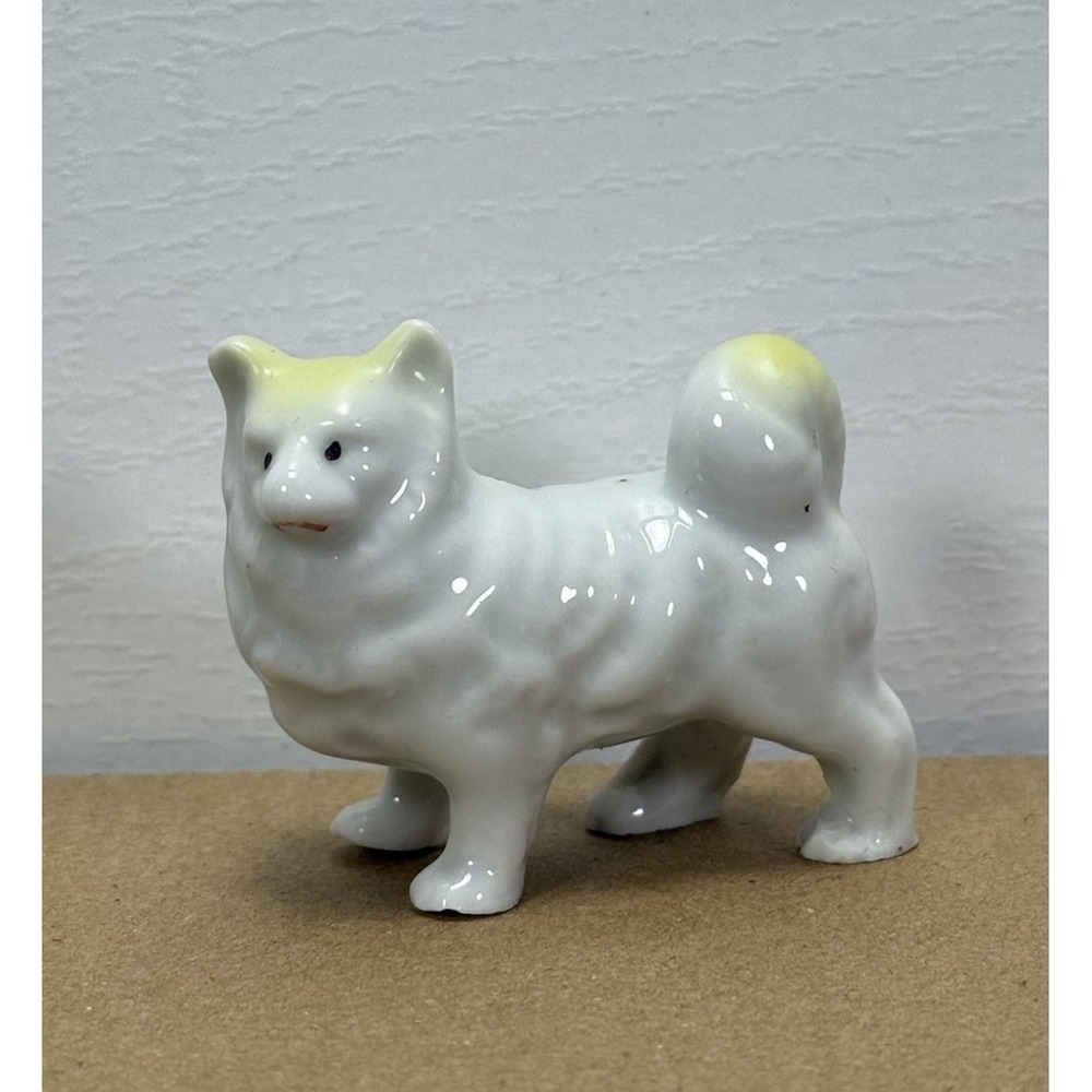 Vintage Japan White Spitz Dog Figurine Ceramic Porcelain 1950s